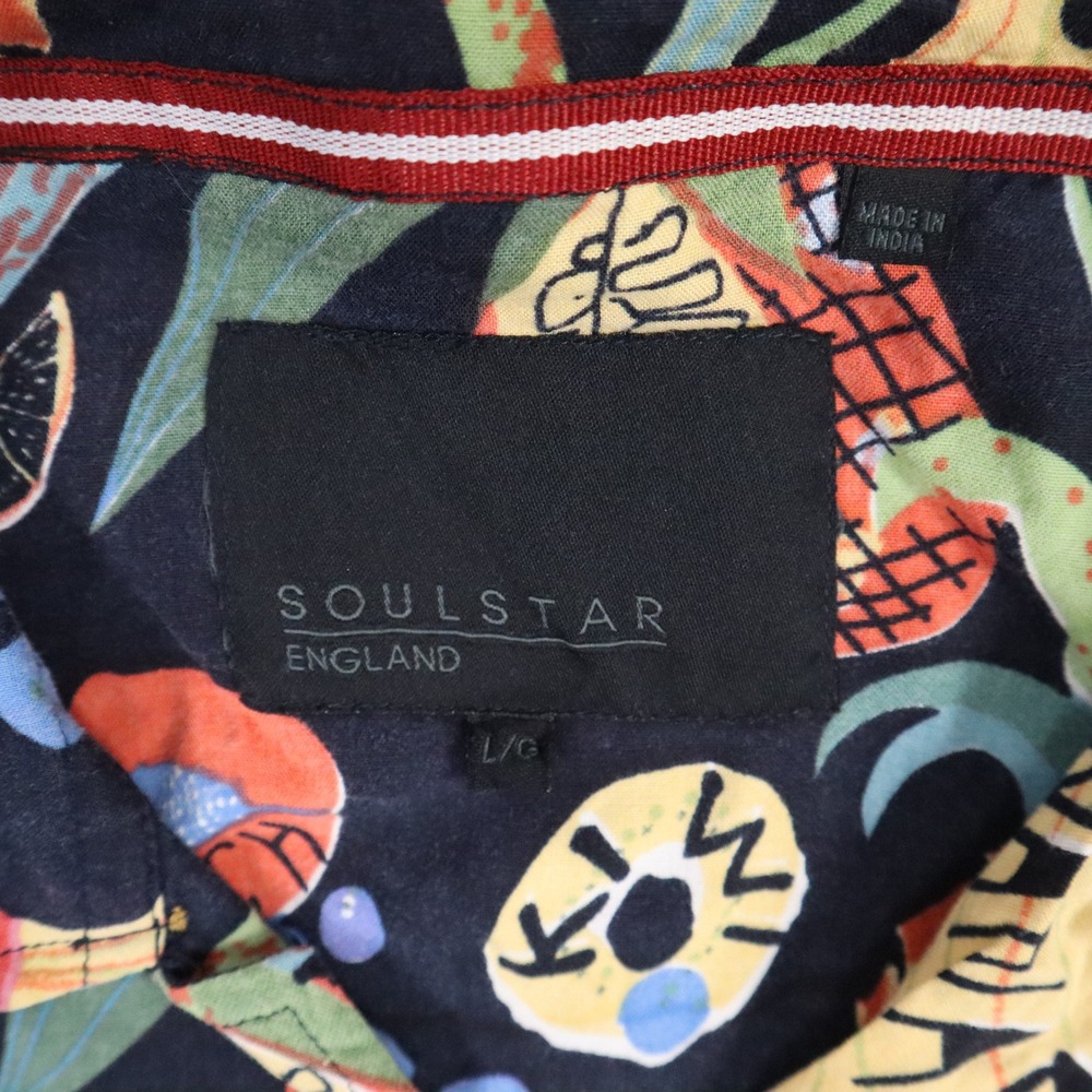Soulstar England Hawaiian Shirt Mens M Navy‎ Blue Tropical Fruit Viscose Summer - Picture 3 of 7